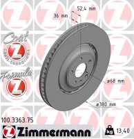 Zimmermann Тормозной диск Zimmermann 100.3363.75 - Заображення 1