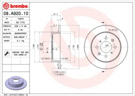 Brembo Гальмівний диск BREMBO 08.A920.10 - Заображення 1