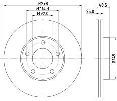 Nisshinbo Диск тормозной передний Mazda 3, 5 1.6, 1.8, 2.0, 2.2 (05-) (ND5001K) NISSHINBO - Заображення 1