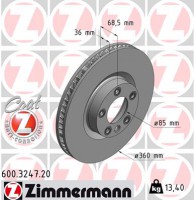 Zimmermann диск гальмівний Coat Z лівий Zimmermann 600324720 7P6615301B - Заображення 1