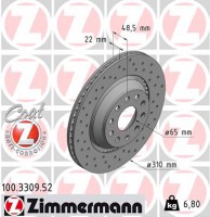 Zimmermann диск гальмівний SPORT Z Zimmermann 100330952 1K0615601N - Заображення 1