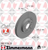 Тормозной диск ZIMMERMANN 280 3176 20
